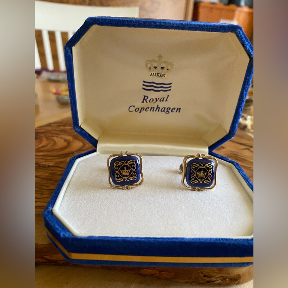 Swank Vintage Cufflink Royal Copenhagen Blue & Gold Crown
